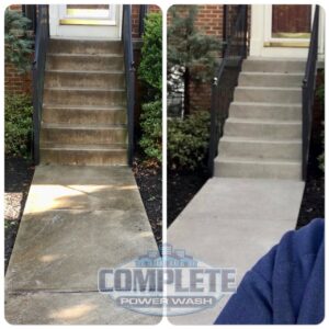 Before and after pressure washing of sidewalks by Complete Power Wash